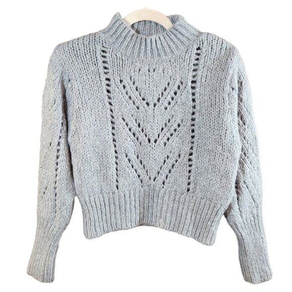 Zara Cropped Pointelle Knit Mock Neck Wool Blend Sweater in Blue Women's S - Picture 1 of 5